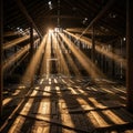 Sunlight streaming through an abandoned barn Royalty Free Stock Photo