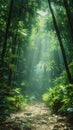 Sunlight streaming through a dense bamboo grove Royalty Free Stock Photo