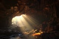 sunlight streaming through a lava tube skylight Royalty Free Stock Photo