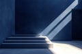 Sunlight streaming onto minimalist concrete stairs in shadowy space Royalty Free Stock Photo