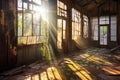 sunlight streaming through weathered glass panes