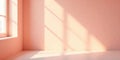 Sunlight streaming through a window casting geometric shadows on a pastel colored wall and floor. Generative AI Royalty Free Stock Photo