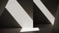 Sunlight streams through architectural openings, casting sharp, triangular shadows on smooth, light Royalty Free Stock Photo