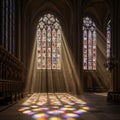 Stained glass windows, casting colorful patterns on the stone Royalty Free Stock Photo