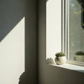 Sunlight streams in from the right, casting sharp shadows on the wall and Royalty Free Stock Photo