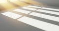 Sunlight streams through a window, casting elongated rectangular shadows
