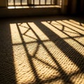 Sunlight streams through a window, casting geometric shadows Royalty Free Stock Photo