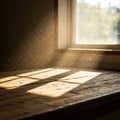 Sunlight streams through a window, illuminating dust particles suspended in the air. Royalty Free Stock Photo
