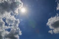 Sunlight in summer with  dark white clouds . Royalty Free Stock Photo