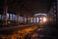 Sunlight of sunset in large abandoned industrial building of Voronezh excavator factory Royalty Free Stock Photo