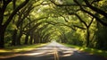 sunlight trees over road Royalty Free Stock Photo