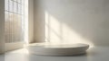 Sunlight from the window casts a shadow on a light wall.Empty simple background for presentation with wall and podium. Interior of Royalty Free Stock Photo