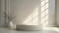 Sunlight from the window casts a shadow on a light wall.Empty simple background for presentation with wall and podium. Interior of Royalty Free Stock Photo
