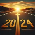 Sunlit Asphalt with Bold Text, Embodying New Year Resolutions, Goals, and Challenges Ahead. Generative ai for illustrations Royalty Free Stock Photo