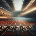 Sunlit athletic stadium with running tracks Royalty Free Stock Photo