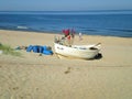 Sunlit beach of Baltic Sea in Piaski, on Vistula Spit, in Poland Royalty Free Stock Photo