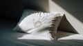 Sunlit Bedroom Pillow With Handprint Pattern Cast by Soft Morning Light on Bed Royalty Free Stock Photo