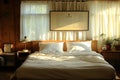 Sunlit Bedroom Showcasing Inviting Ambiance and Tidy Arrangement Royalty Free Stock Photo