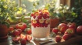 Sunlit berry parfait, windowsill, fruit, dessert, breakfast Royalty Free Stock Photo