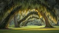 Sunlit Canopy of Moss Draped Live Oaks Royalty Free Stock Photo