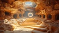 Sunlit Cave Staircase, Underground Passage, Desert, Exploration, Game Background Royalty Free Stock Photo