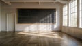 Sunlit Classroom with Empty Chalkboard. Generative ai.