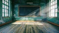 Sunlit Classroom with Empty Chalkboard. Generative ai.