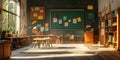 Sunlit Classroom Vintage Schoolroom Interior Background Wallpaper Royalty Free Stock Photo