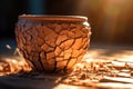 sunlit close-up of cracked clay pot during drying Royalty Free Stock Photo