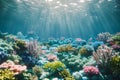 Sunlit Coral Reef Underwater Landscape. Royalty Free Stock Photo