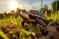 Sunlit Cute Little Turtle Outdoors