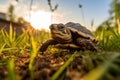 Sunlit Cute Little Turtle Outdoors