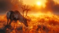 Sunlit deer in golden meadow - generative ai Royalty Free Stock Photo