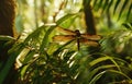 Sunlit Dragonfly in Forest Royalty Free Stock Photo