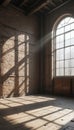 Sunlit Empty Industrial Room with Arched Window Royalty Free Stock Photo