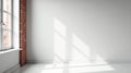 Sunlit empty room interior with exposed brick wall and window. Generative AI Royalty Free Stock Photo