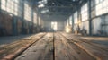 Sunlit empty warehouse with wooden floor, industrial loft style, conceptual space for creativity and projects. AI Royalty Free Stock Photo