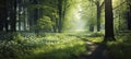 Sunlit Forest with Lush Green Moss