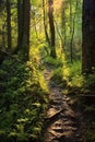 sunlit forest path with new growth