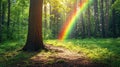 Sunlit Forest Path Rainbow Nature Scene Royalty Free Stock Photo