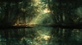 Sunlit forest reflected in water Royalty Free Stock Photo