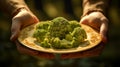 Sunlit Fresh Broccoli on an Ornate Plate