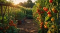 Golden Hour Tomatoes Growing in a Vegetable Garden Royalty Free Stock Photo