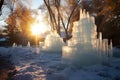 sunlit ice sculpture garden slowly dissolving Royalty Free Stock Photo