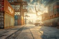 Sunlit industrial port with shipping containers Royalty Free Stock Photo