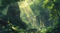 Sunlit Jungle Ruins: Mysteries of the Past./n Royalty Free Stock Photo