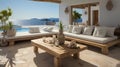 Sunny Mediterranean Terrace with Ocean View Royalty Free Stock Photo