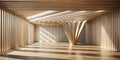 Sunlit modern wooden interior design with abstract wooden support structure. Generative AI Royalty Free Stock Photo