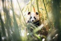 sunlit panda amidst bamboo thicket