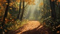 Sunlit Path Through a Golden Autumn Forest Royalty Free Stock Photo